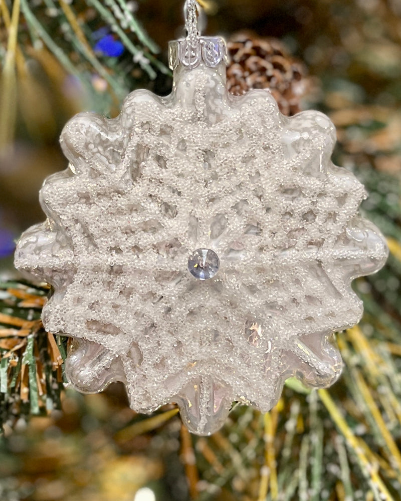 WHITE MERCURY SNOWFLAKE GLASS HANGING ORNAMENT 4322815