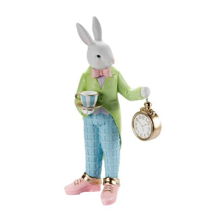 PASTEL BUNNY MAD HATTER STANDING WITH CLOCKC QTT034