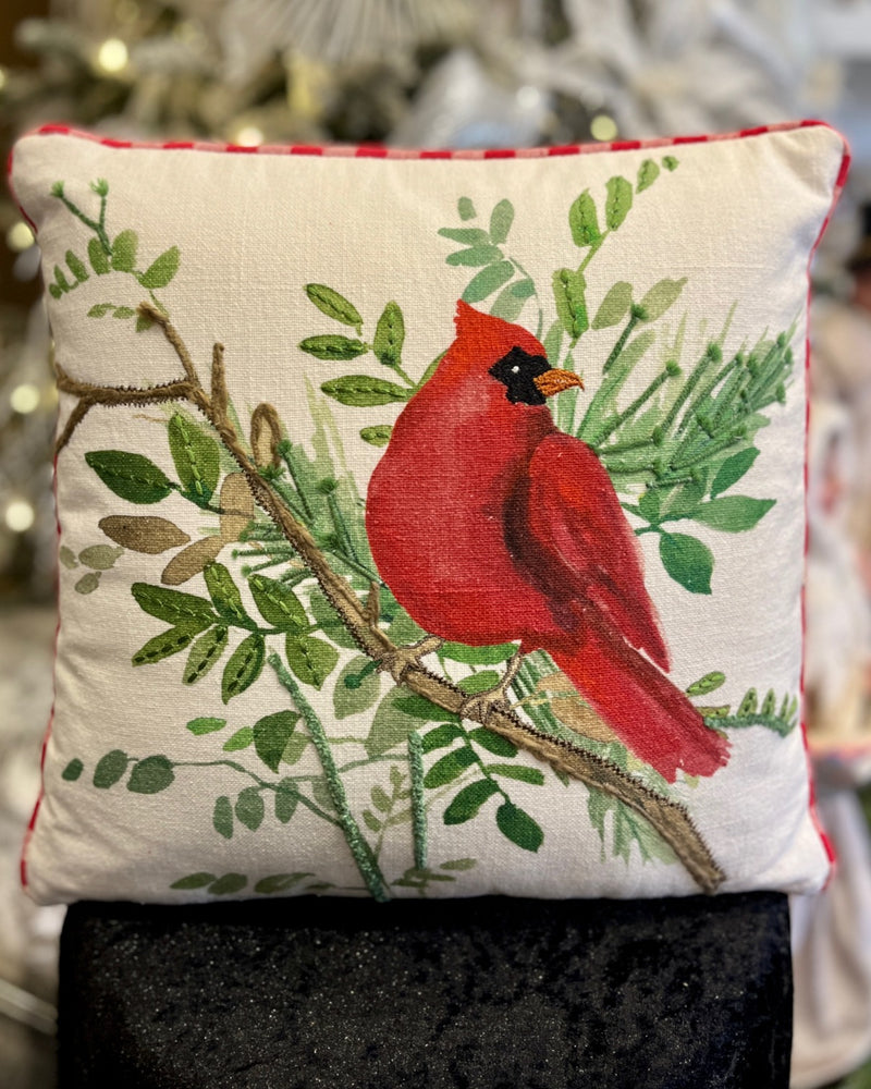 CARDINAL RIGHT FACING PILLOW WITH RED GINGHAM BACKING 4419361