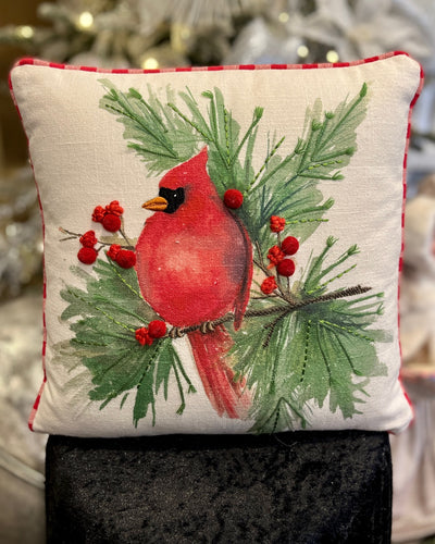 CARDINAL LEFT FACING PILLOW WITH RED GINGHAM BACKING 4419361