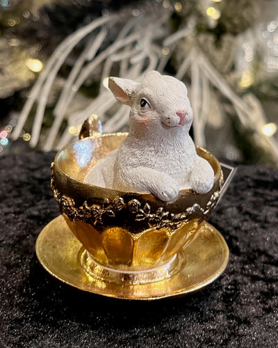 LUXE GOLD TEACUP BUNNY SITTING UP QTT036