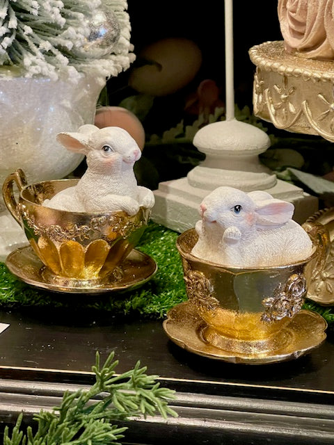 LUXE GOLD TEACUP BUNNY SITTING UP QTT036