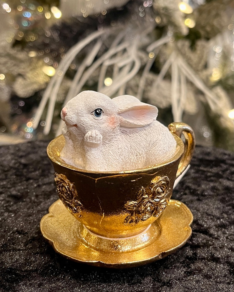 LUXE GOLD TEACUP BUNNY SITTING LOW QTT036