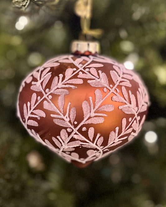BRONZE & WHITE LEAF DETAIL ONION GLASS ORNAMENT 4422870