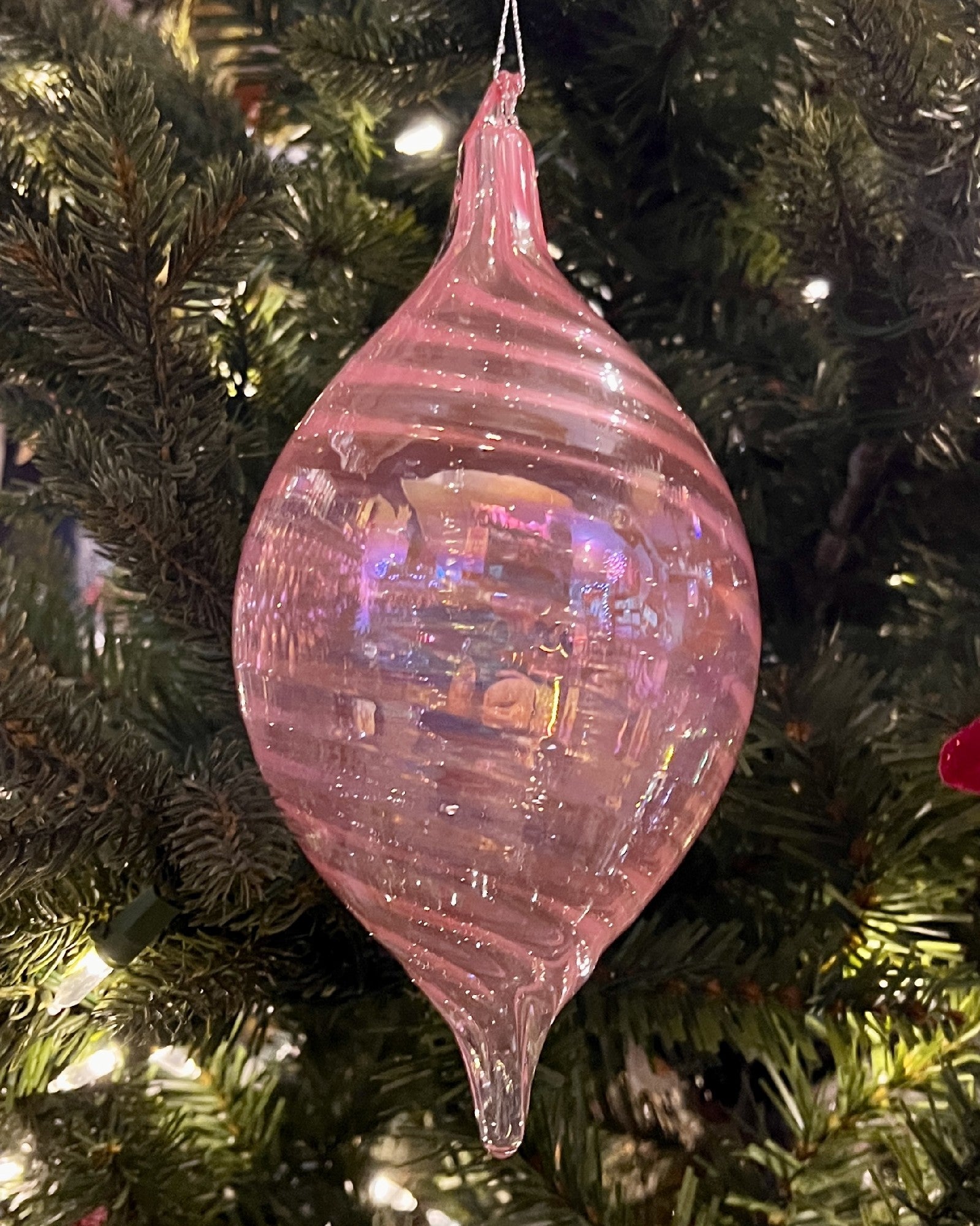 PINK BLOWN GLASS TEARDROP 5 INCH ORNAMENT 4324512
