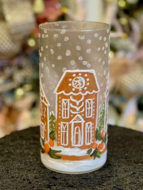 GINGERBREAD LANE GLASS CANDLE HOLDER 