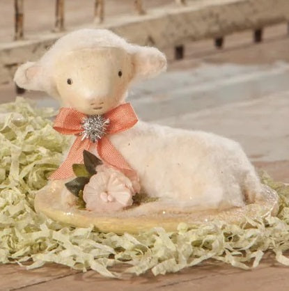 BETHANY LOWE PRECIOUS LAMB SITTING PINK BOW