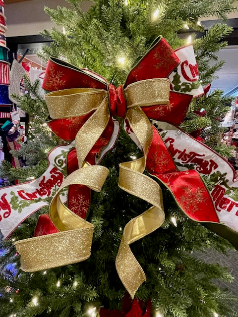 MERRY CHRISTMAS EMBROIDERED RIBBON TRADITIONAL HANDMADE BOW