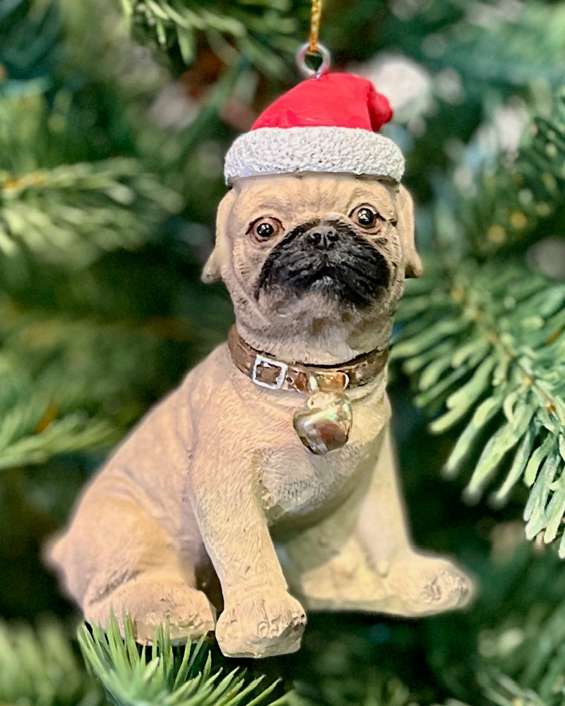 PUG PUPPY WITH HAT ORNAMENT XKN46