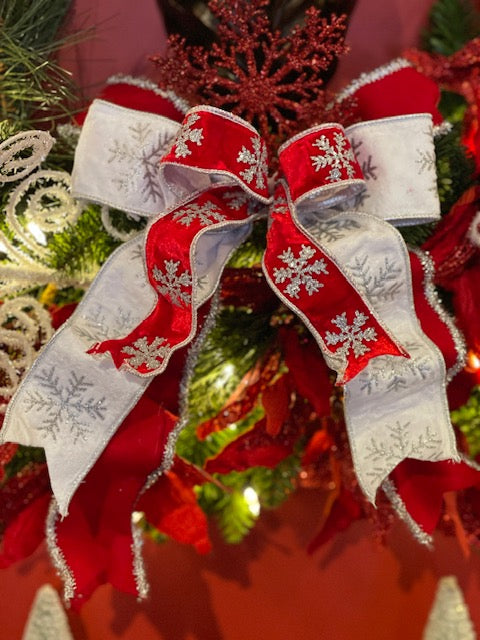 HANDMADE RED SNOWFLAKE DOUBLE BOW 