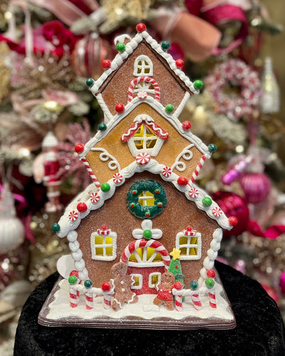 RED & GREEN 3-STOREY LED CLAY GINGERBREAD HOUSE HOS-9020                                             