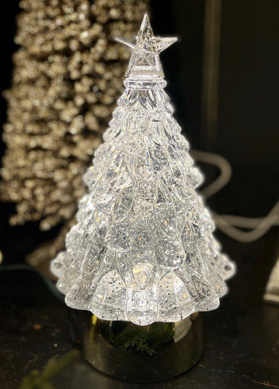 SILVER GLITTER TREE SWIRLING LANTERN XACTREE40