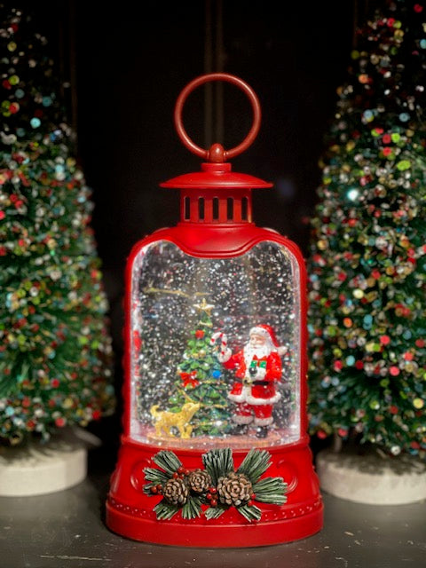 MUSICAL GLITTER LANTERN - ORNATE BELL SHAPE RED SANTA 3A