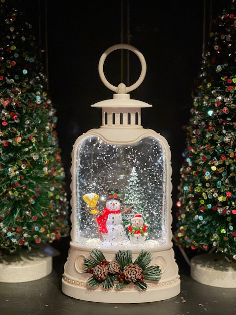 MUSICAL GLITTER LANTERN - ORNATE BELL WHITE SNOWMAN 3B