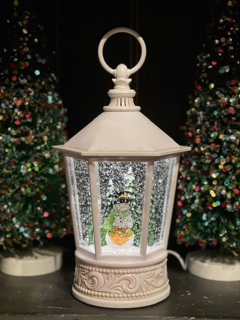 MUSICAL GLITTER LANTERN - NORDIC HEXAGONAL SNOWMAN 53B