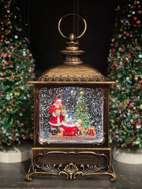 MUSICAL GLITTER LANTERN - SMALL RECTANGLE SANTA SCENE 57A
