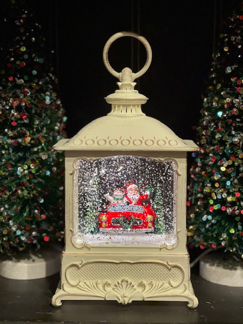MUSICAL GLITTER LANTERN - SMALL RECTANGLE SNOWMAN CAR SCENE 57B