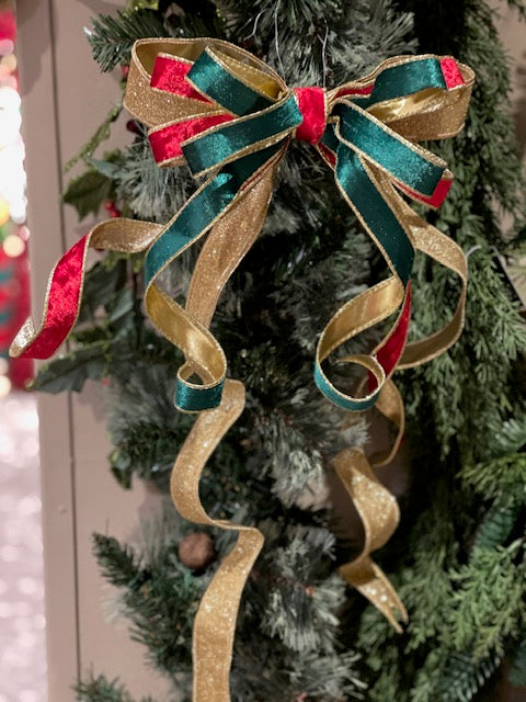 DECK THE HALLS GOLD, RED, GREEN HAND MADE BOW