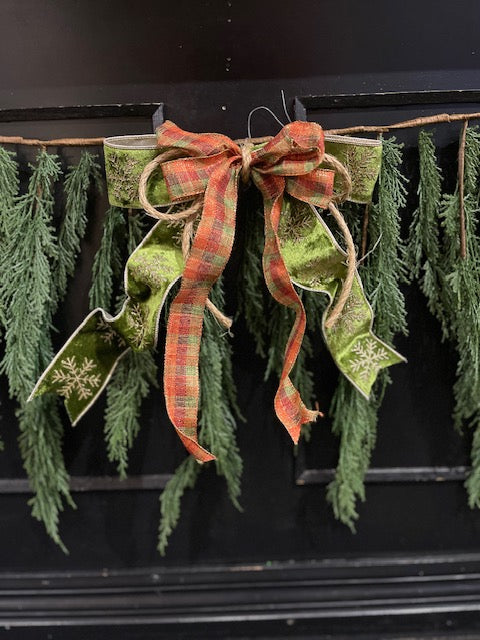 GINGER & SPICE OLIVE GREEN, ORANGE CHECK HAND MADE BOW