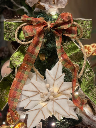 GINGER & SPICE OLIVE GREEN, ORANGE CHECK HAND MADE BOW