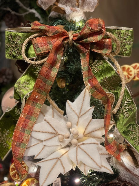 GINGER & SPICE OLIVE GREEN, ORANGE CHECK HAND MADE BOW