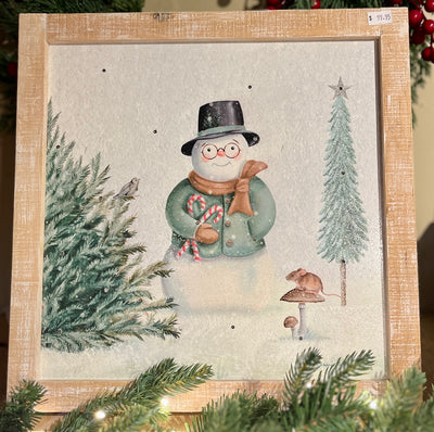 LIGHTED WOODEN SNOWMAN WITH HAT & CANDY CANES BOX FRAME 4516469