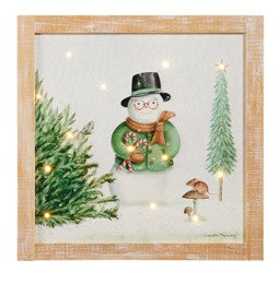 LIGHTED WOODEN SNOWMAN WITH HAT & CANDY CANES BOX FRAME 4516469