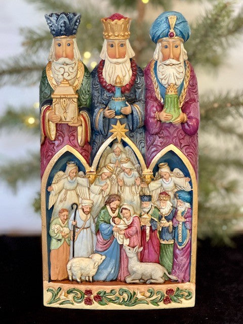 JIM SHORE HEARTWOOD CREEK 24CM THREE KINGS WITH HOLY FAMILY DIORAMA 6011682
