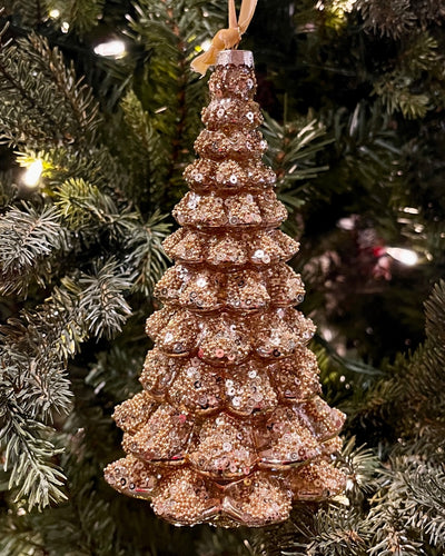 GOLD SEQUIN 7 INCH TREE GLASS ORNAMENT 4522868