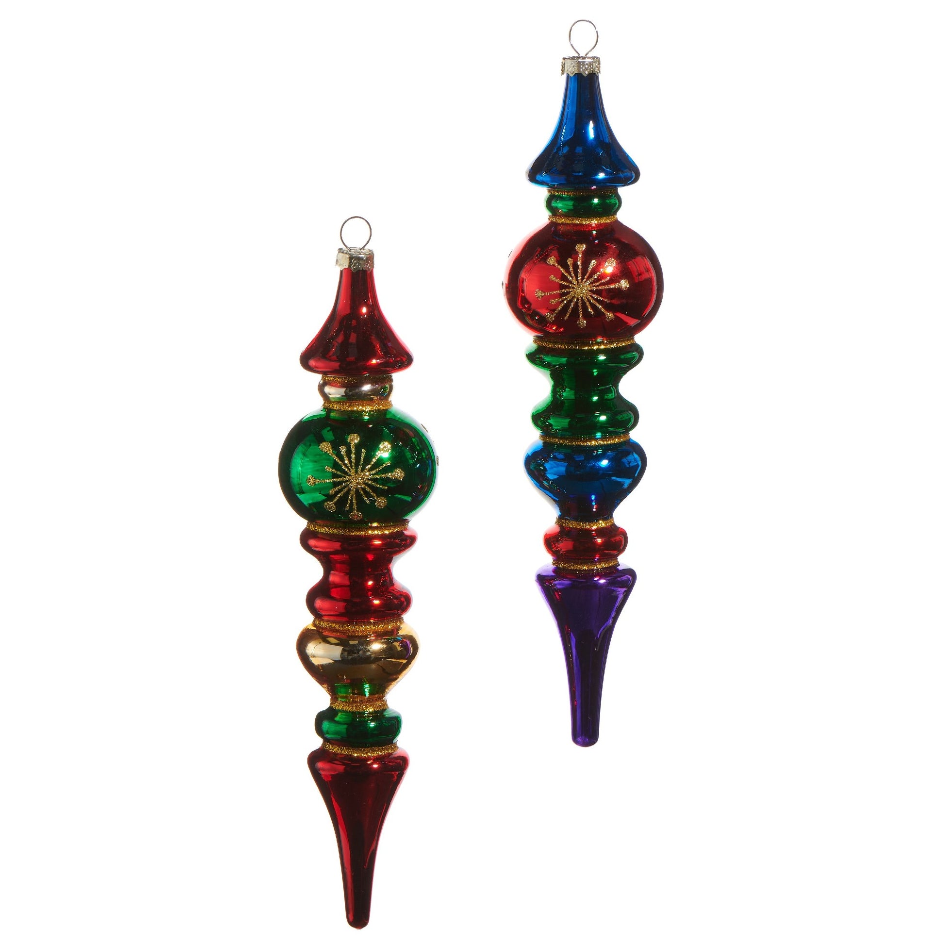 FINIAL RED/GREEN/BLUE ASSORTED GLASS HANGING ORNAMENT 4524850