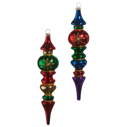 FINIAL RED/GREEN/BLUE ASSORTED GLASS HANGING ORNAMENT 4524850