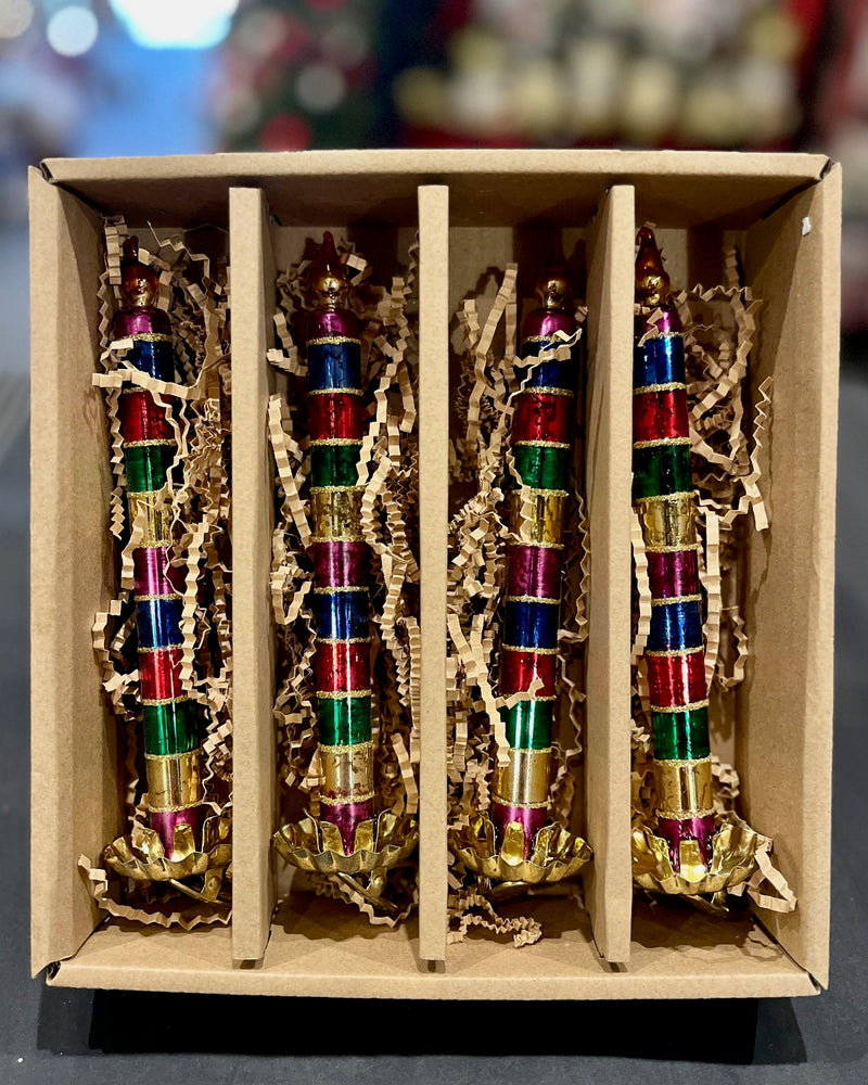 BOXED SET OF 4 - 6 INCH GLASS CANDLE CLIP ON ORNAMENTS 4524904