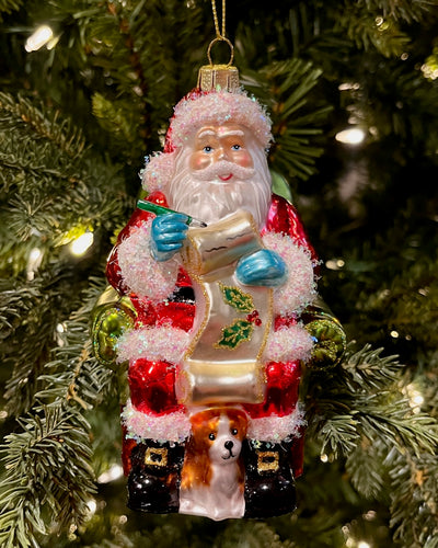 SANTA WITH DOG GLASS HANGING ORNAMENT 4552880