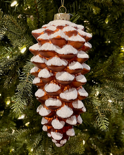 ERIC CORTINA SNOWY BROWN 8 INCH PINECONE GLASS HANGING ORNAMENT 4553116