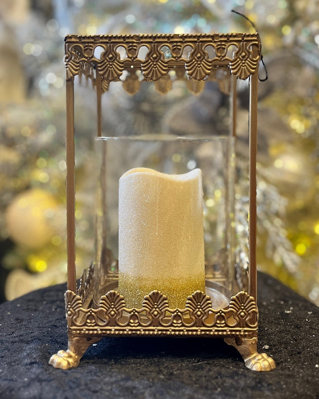 GOLD LANTERN 9.5 INCH WITH GLASS INSET 4559167