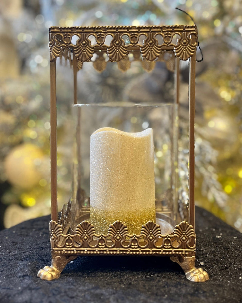 GOLD LANTERN 9.5 INCH WITH GLASS INSET 4559167