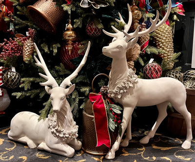 SET OF 2 WHITE WASH WOODLAND DEER 28 INCH 4512104