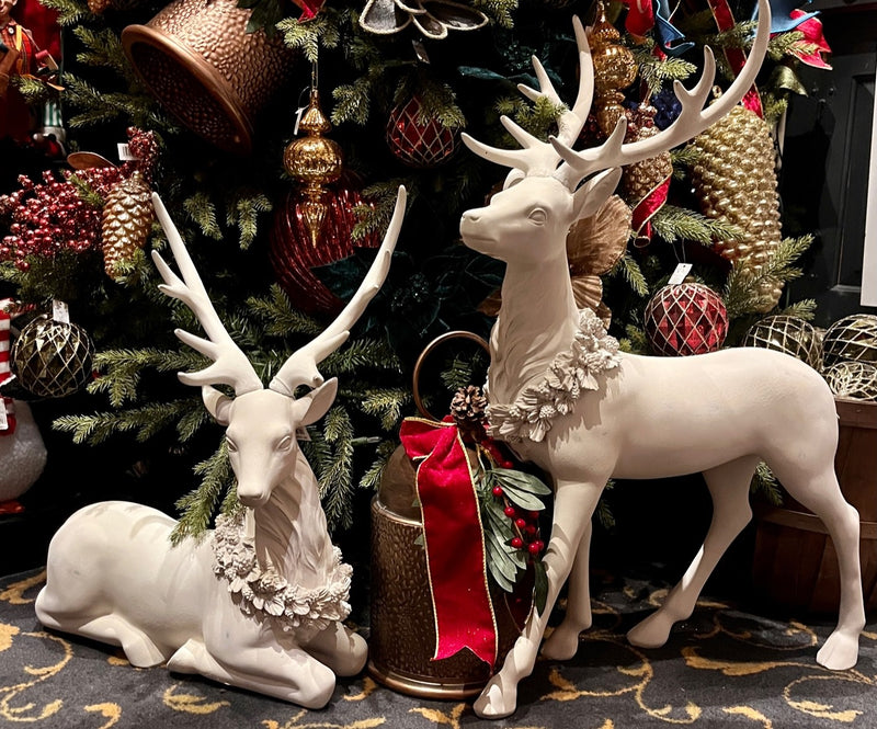 SET OF 2 WHITE WASH WOODLAND DEER 28 INCH 4512104