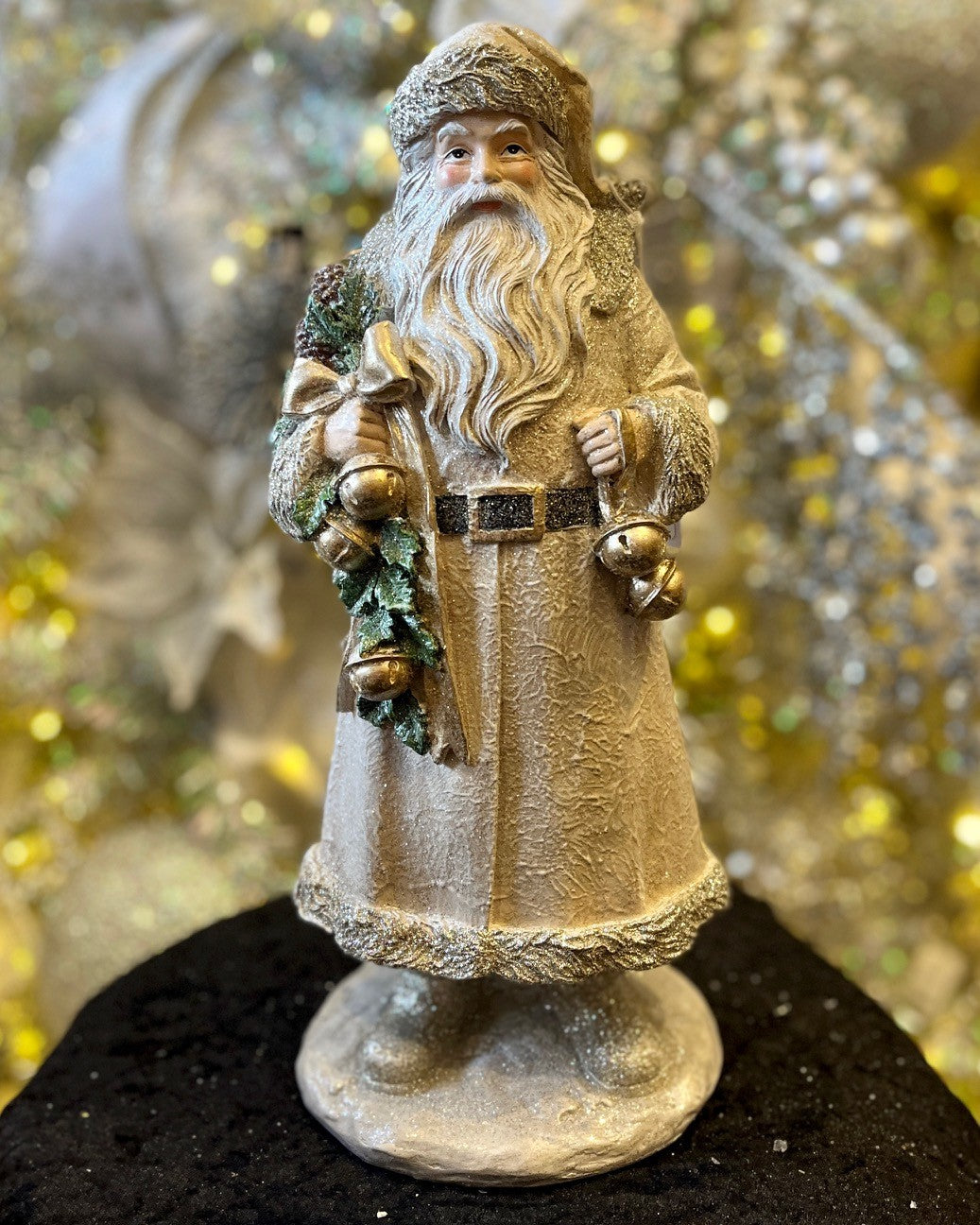 ANTIQUE GLITTERED SANTA WITH BELLS 4511380 