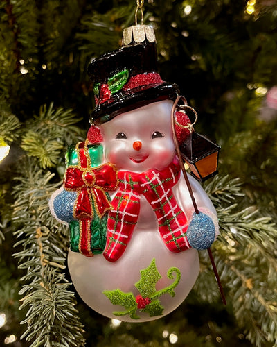 GLASS SNOWMAN WITH RED SCARF HANGING ORNAMENT 4552903