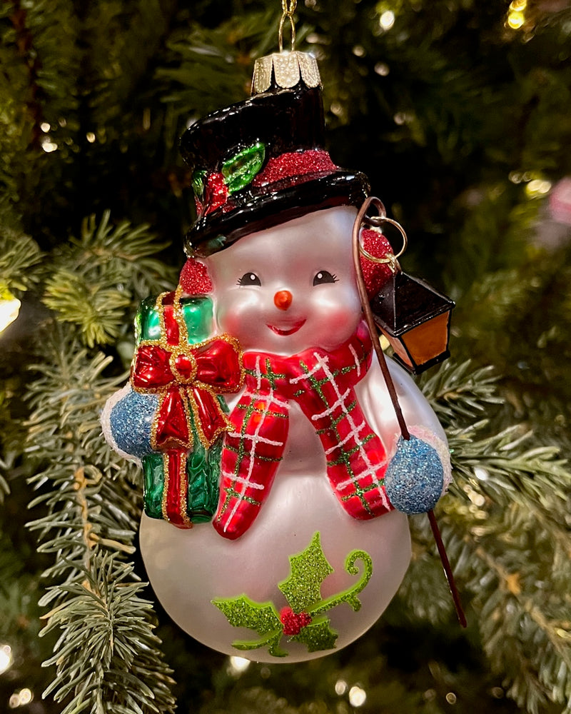 GLASS SNOWMAN WITH RED SCARF HANGING ORNAMENT 4552903