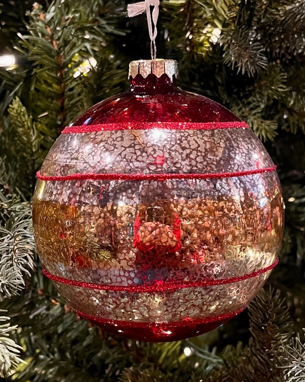 RED VINTAGE 5 INCH ROUND GLASS ORNAMENT 4524917