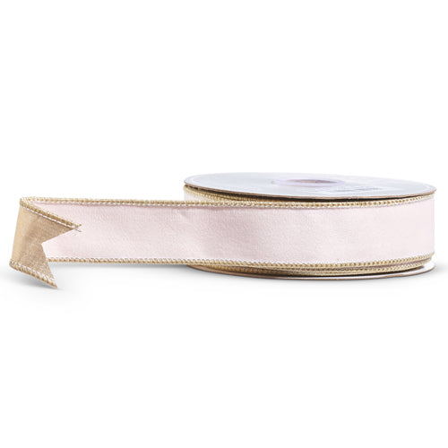 PALE PINK WITH GOLD TRIM 1.5 INCH X 10 YARD WIRE EDGED RIBBON R4427748