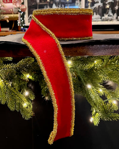 RED FELT WITH GOLD TINSEL 2.5 INCH X 10 YARD RIBBON R4527820