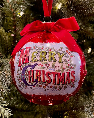 ANTIQUE MERRY CHRISTMAS 5 INCH GLASS BALL ORNAMENT 4524814