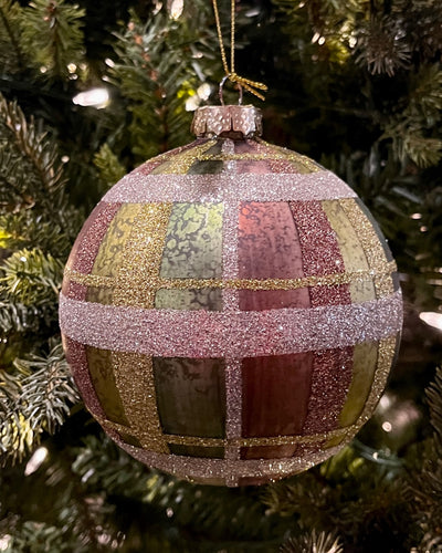 GREEN PLAID ROUND 5 INCH GLASS ORNAMENT 4524966