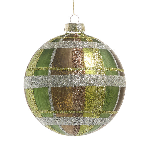 GREEN PLAID ROUND 5 INCH GLASS ORNAMENT 4524966