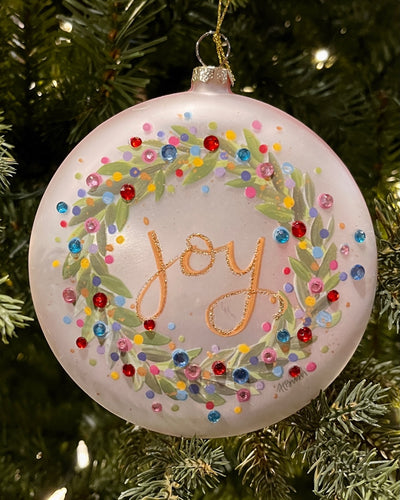 CONFETTI WREATH JOY DISC GLASS ORNAMENT 4524994