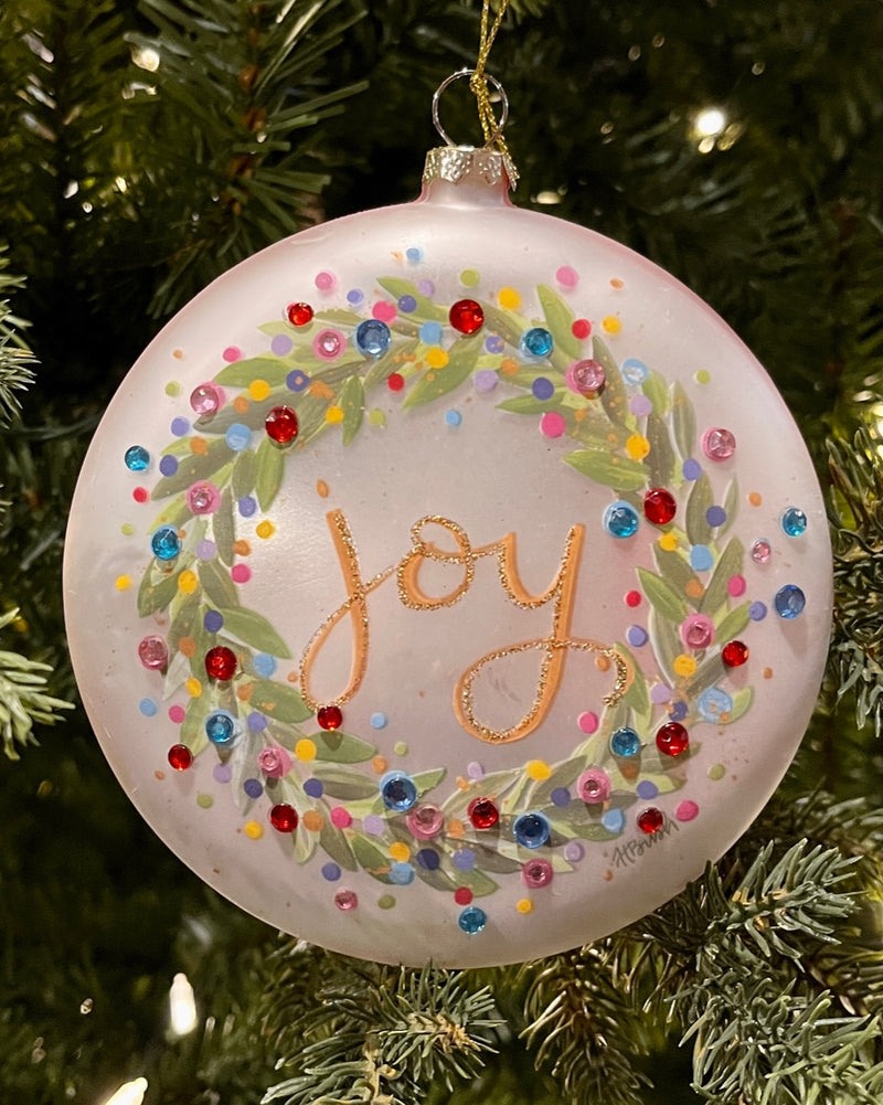CONFETTI WREATH JOY DISC GLASS ORNAMENT 4524994