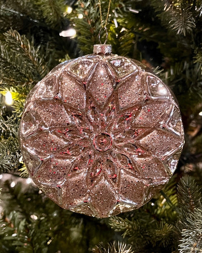 SILVER CHAMPAGNE GLITTER GLASS DISC ORNAMENT 4524991